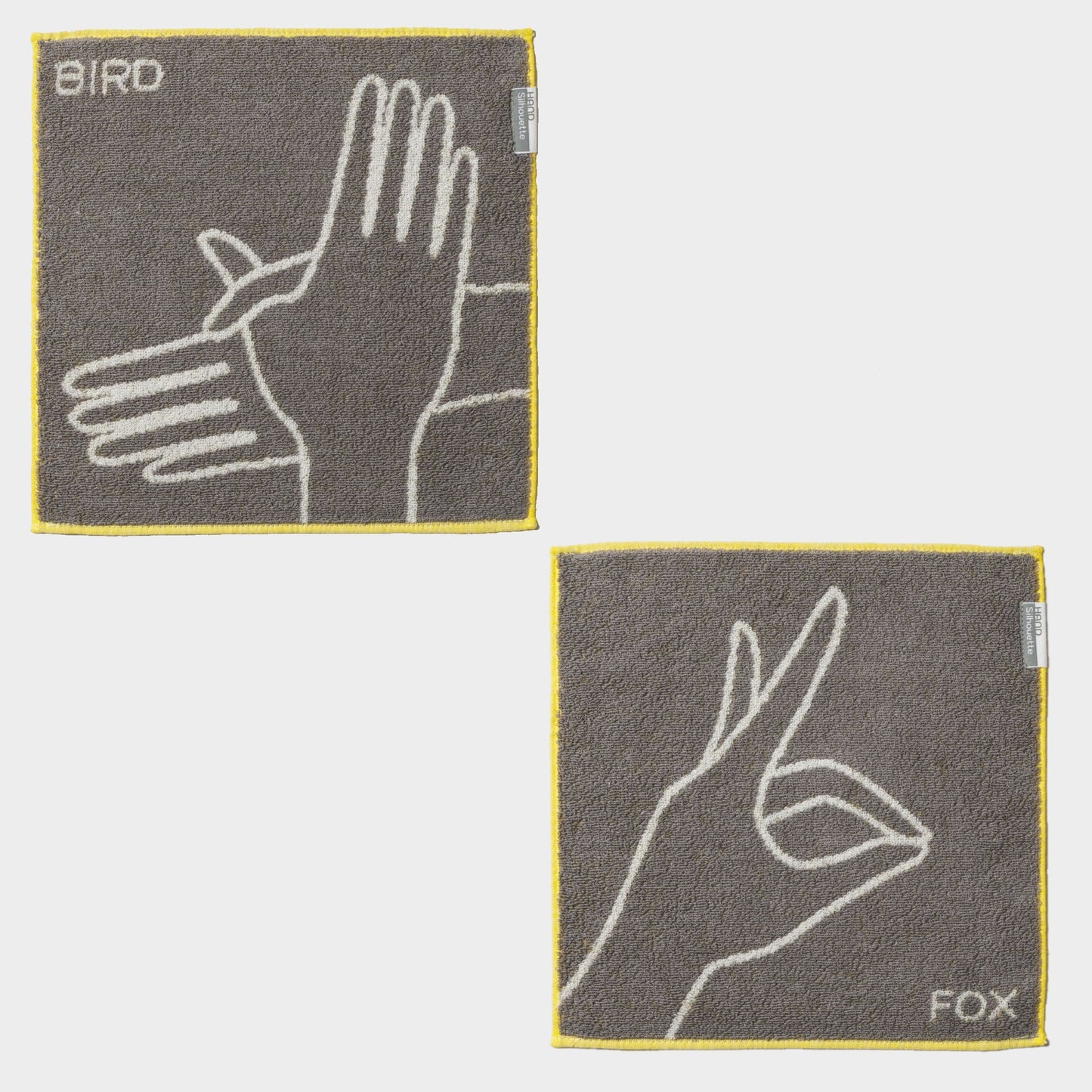 HAND Silhouette･かげえ FOXキツネ＋ BIRD鳥　ハンカチタオル2枚セット　(25cm×25cm)
