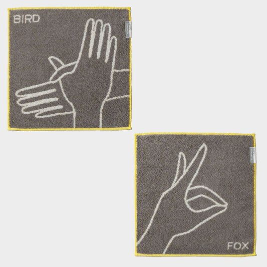 HAND Silhouette･かげえ FOXキツネ＋ BIRD鳥　ハンカチタオル2枚セット　(25cm×25cm)