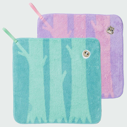 Hide&Seek･かくれんぼ 　ループ付きハンドタオル 2枚セットA　モモンガ＋フクロウ(29cm×29cm)