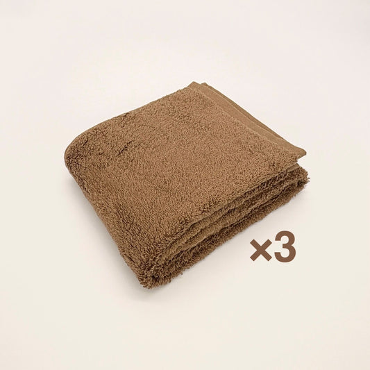 MAMORUNE PURE TOUCH　ロングフェイスタオル ブラウン3枚セット　(34cm×120cm)